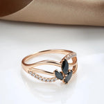 Trendy Black Zircon Crystal Flower Rose Gold Ring for Women