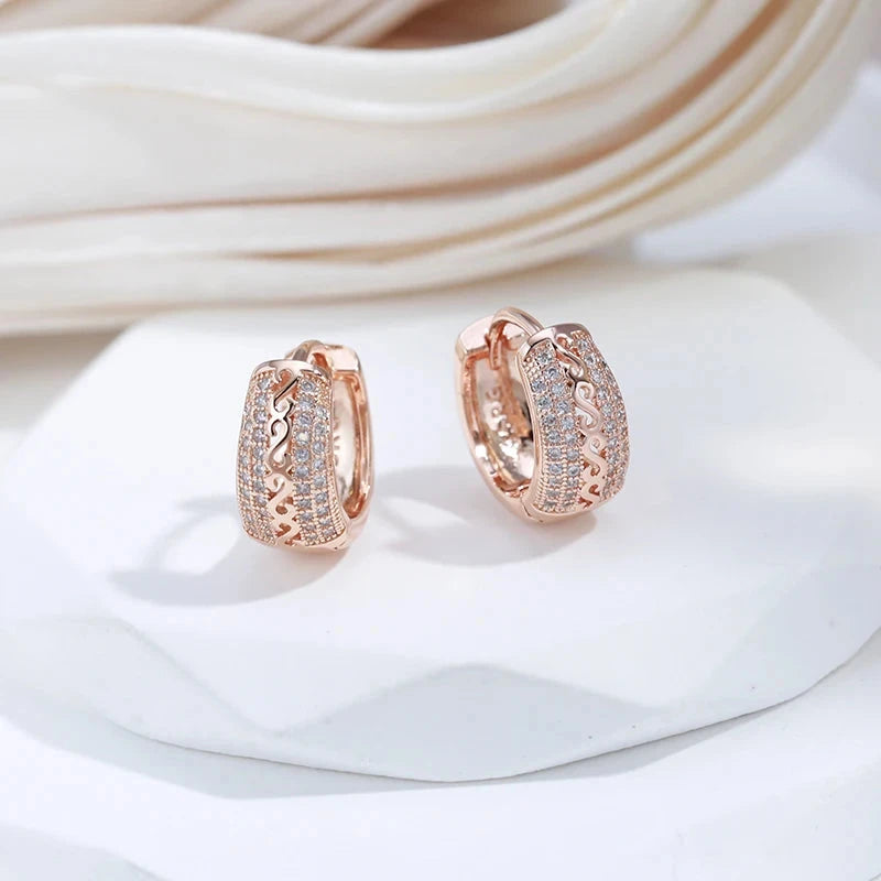 Luxury 585 Rose Gold Zircon Hoop Earrings
