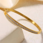 Shiny Zircon 18K Gold Plated Stainless Steel Bangle for Women