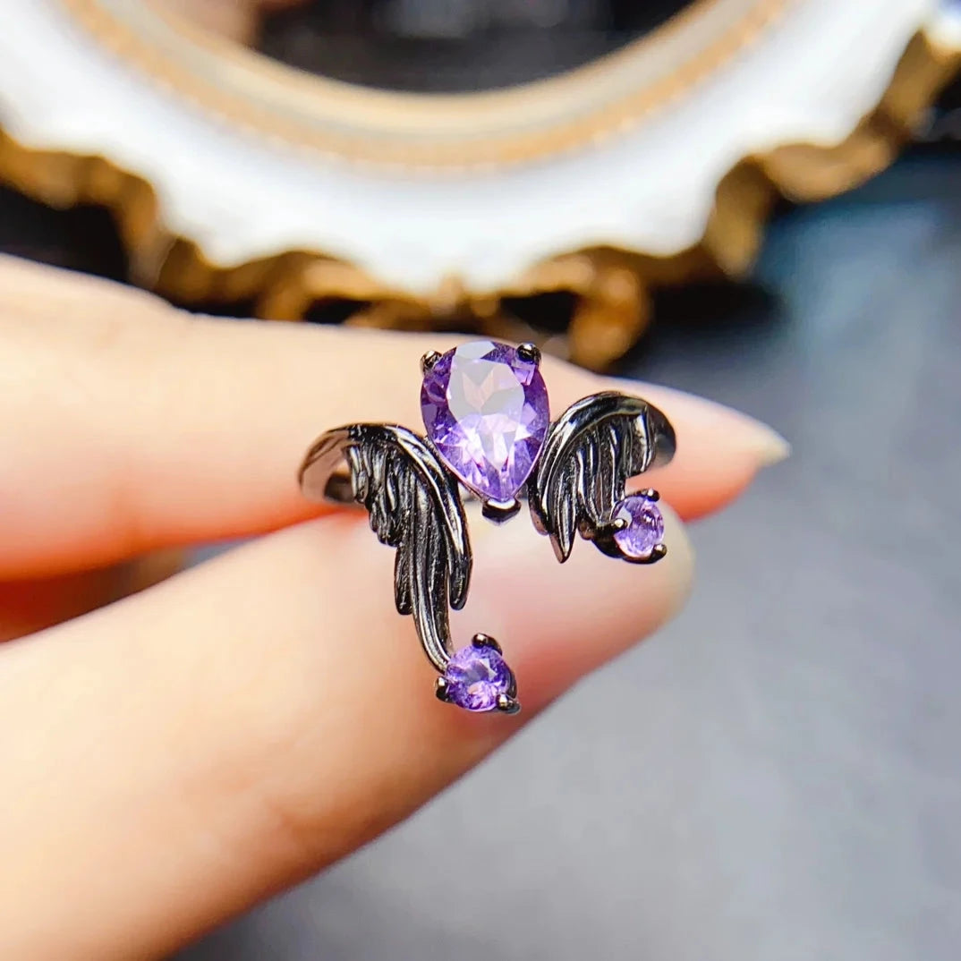 6*8mm Natural Amethyst S925 Sterling Silver Ring