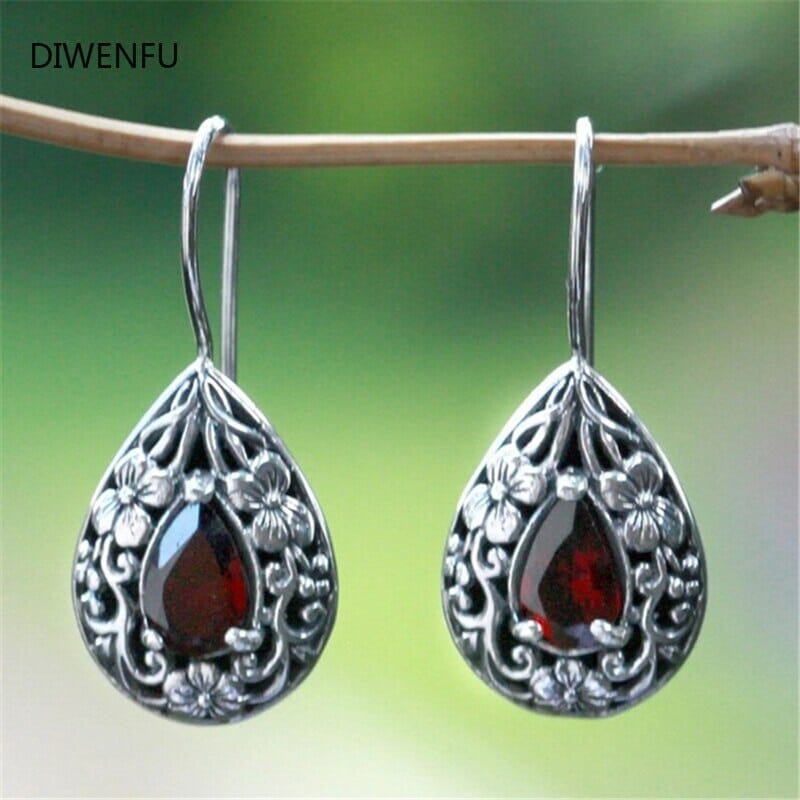 Natural Ruby Earrings for Women 925 Silver Water Drop Pear EarringsRuby