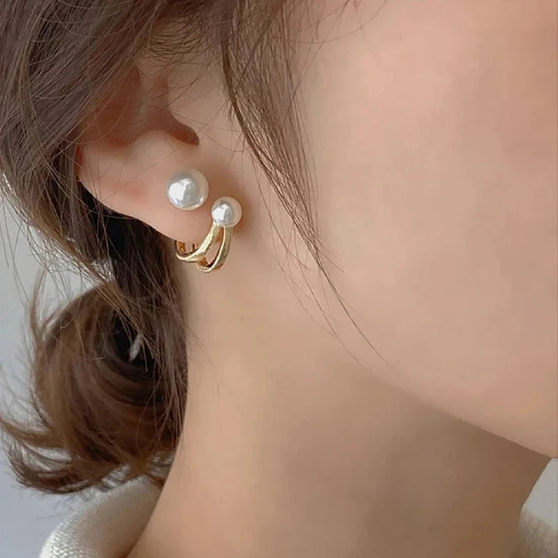 2024 New Retro Light Luxury Pearl Stud Earrings Korean Simple Jewelry Christmas Party Girl's Temperament Accessories For Woman