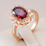 Oval Red Zircon Boho Glossy Large Rings for Women 585 Gold Color Vintage Party Wedding Jewelry Flower Charm Accessories Gifts