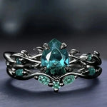 2Pcs Fashion Black Gold Color Green Rhinestone Zircon RingsColor A6