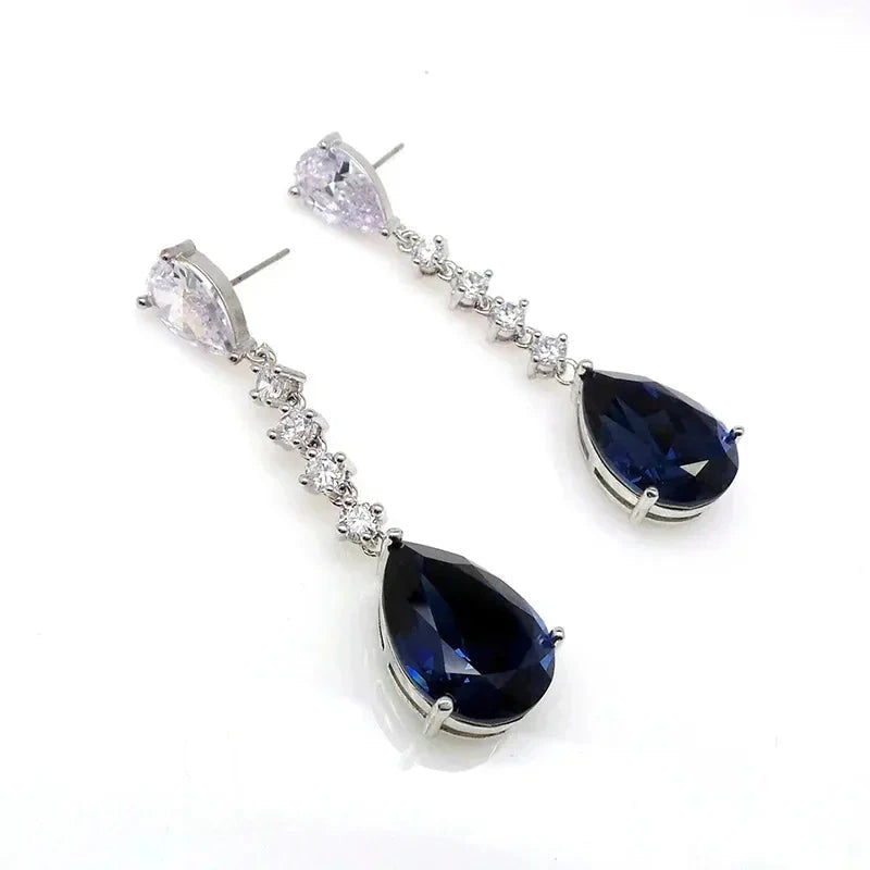 Elegant Long Strip Royal Blue Water Drop Earrings for Women