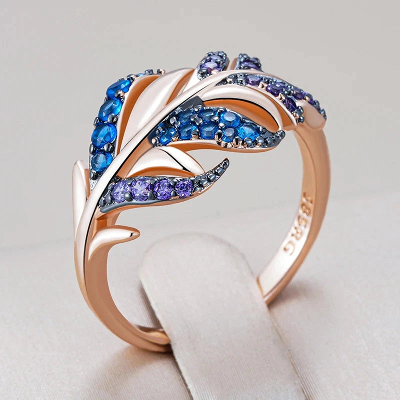 Purple With Blue Natural Zircon Leaf Ring For Women