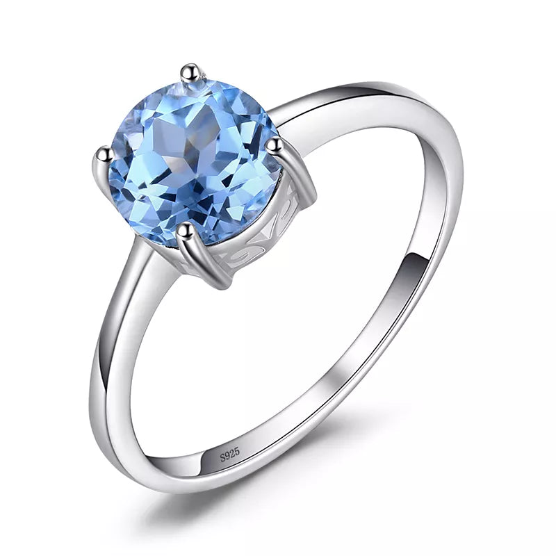 Genuine Garnet 925 Sterling Silver Rings for Women Colorful Gemstone JewelryNatural Blue Topaz 16