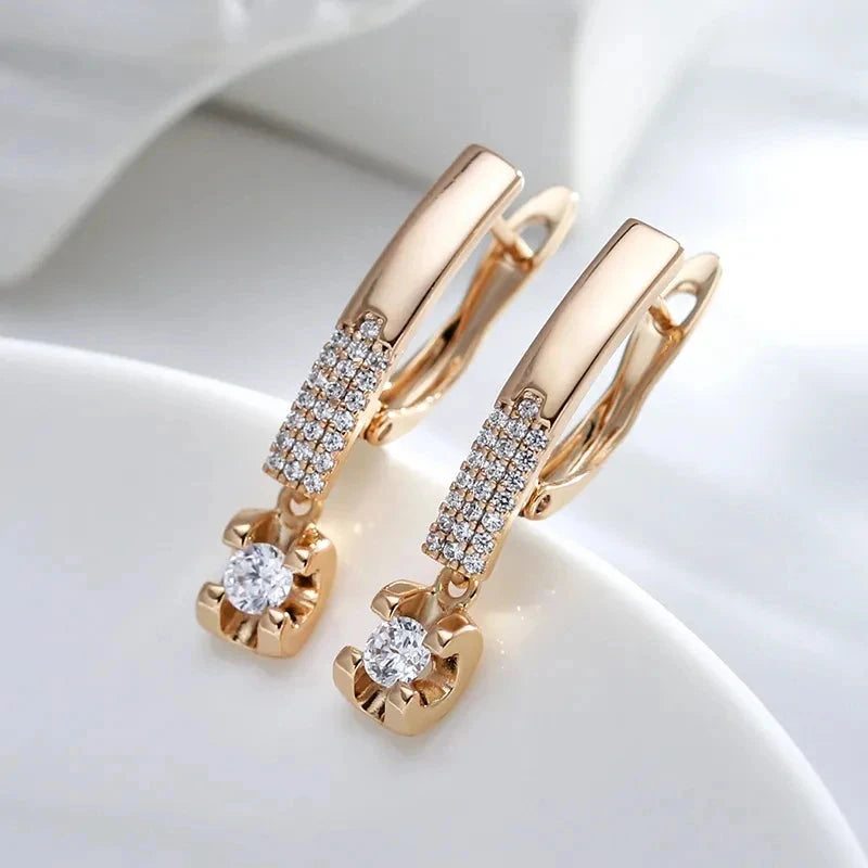 585 Rose Gold Drop Earrings with White Zircon