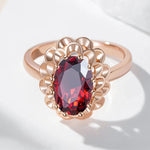 Oval Red Zircon Boho Glossy Large Rings for Women 585 Gold Color Vintage Party Wedding Jewelry Flower Charm Accessories Gifts