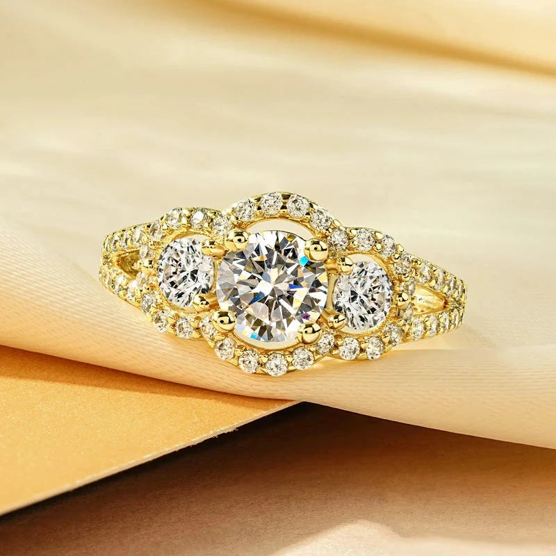 Rrjzz 14K Gold Plated Three Stone CZ Ring