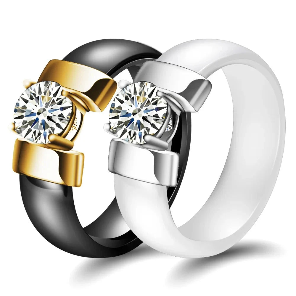 Black & White Luxury Ceramic Zircon Ring