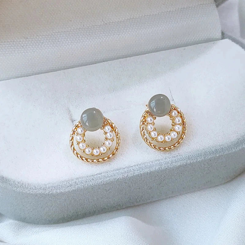 Imitation Pearl Circles Tiny Stud Earrings for Women