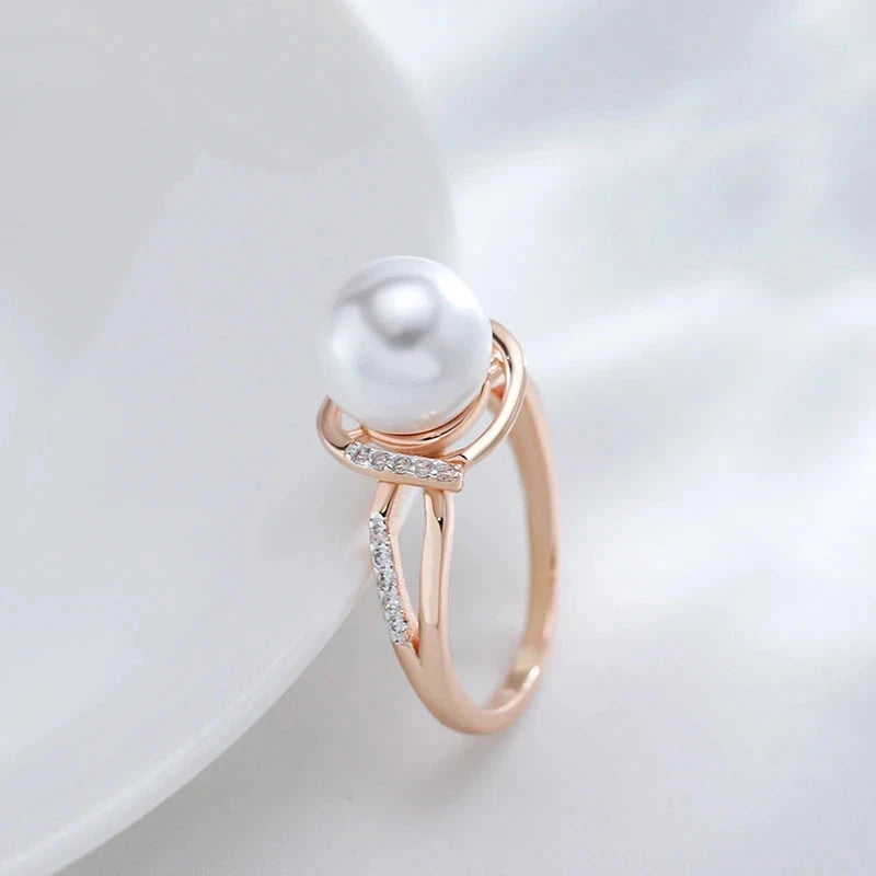 Elegant White Pearl Rose Gold & Silver Ring for Women