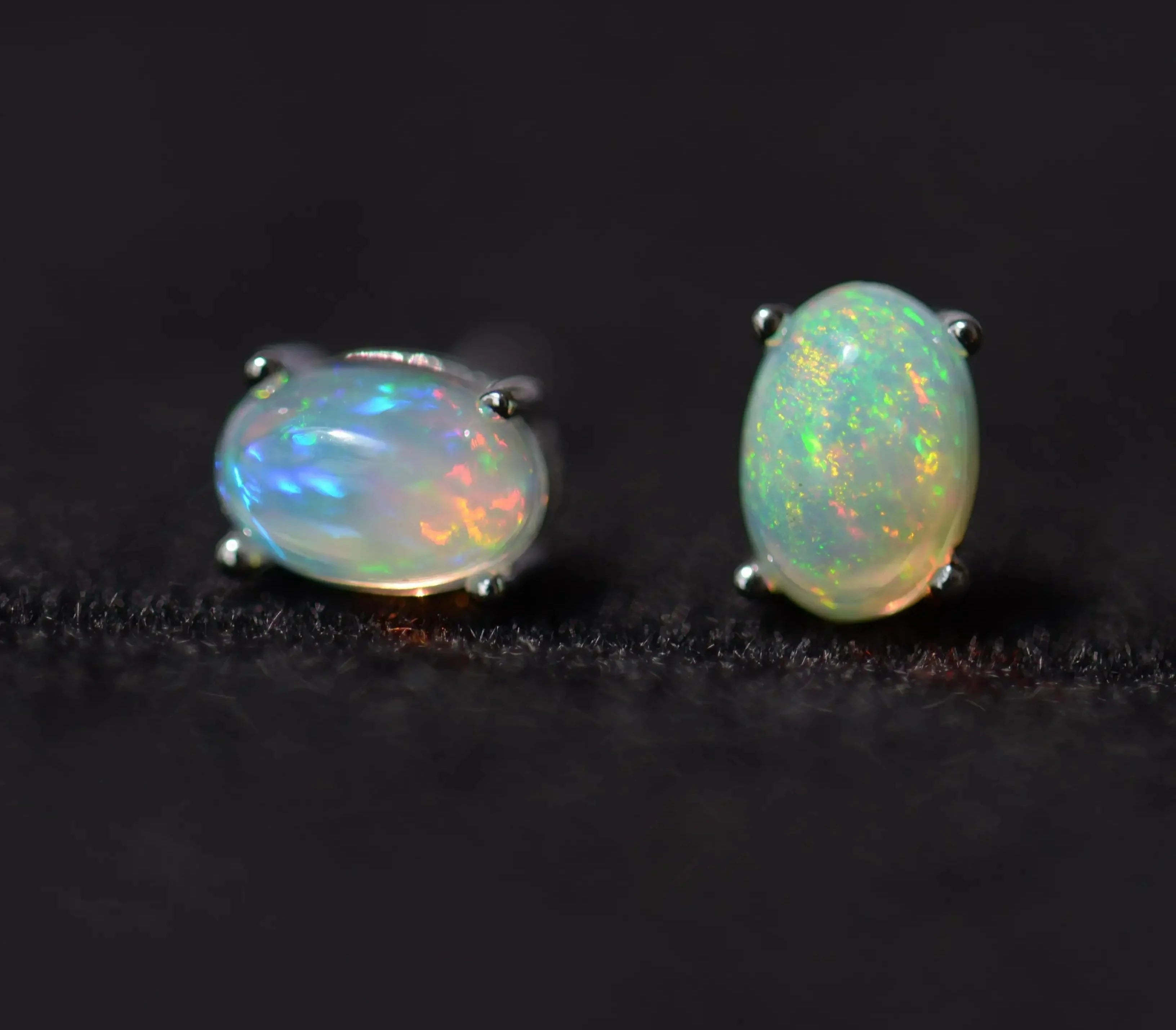 Natural Stone Opal Earrings Silver Post Lucky Hope Elf Studs Earring