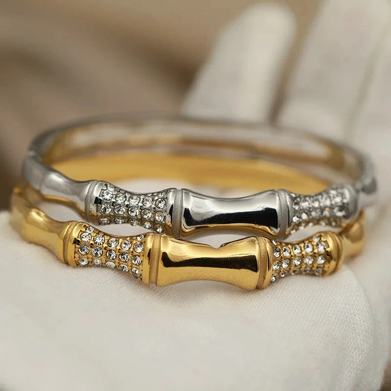 Classic Crystal Bamboo Bangle – Stainless Steel Bracelet