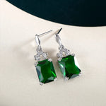 925 Sterling Silver Vintage Earrings For Woman With Square 6*8mm Green Emerald Gemstones