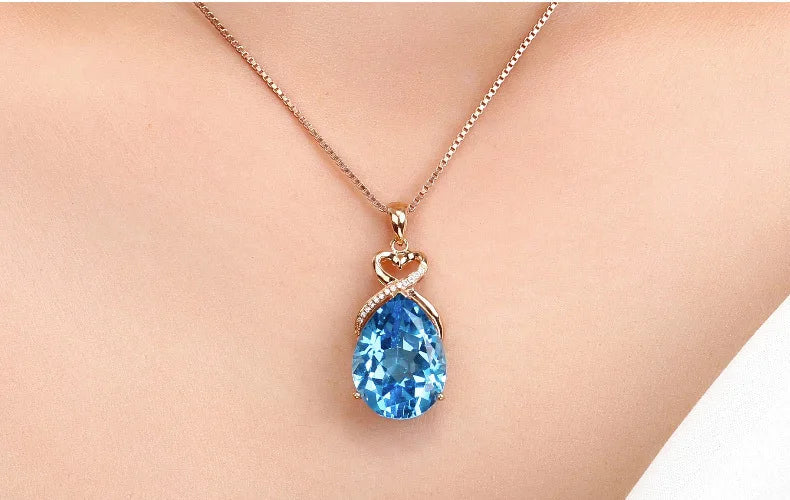 Real 14K Rose Gold 3 Carats Sapphire Stone Pendant Only