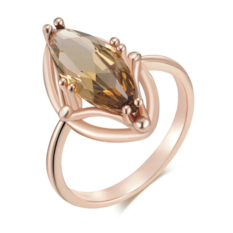 Wbmqda Geometric Brown Stone Ring For Women 585 Rose Gold Color 2025 Trendy Zircon Jewelry Accessories