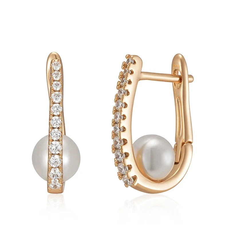 Women's Pearl Earrings Sparkling Natural ZirconROSE GOLD COLORCHINA