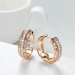 SYOUJYO Retro Round Hollow Shiny Natural Zircon Earrings For Women 585 Rose Gold Color Unique Light Luxury Party Jewelry