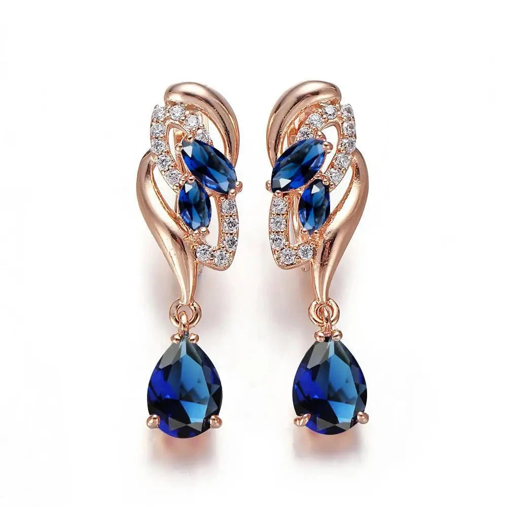 Drop Earring Cubic Zirconia Rose Gold PlatedDark Blue-G