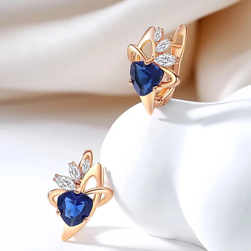 585 Rose Gold Dark Blue Zircon Drop Earrings
