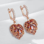Rose Gold Red Zircon Maple Leaf Earrings for Women