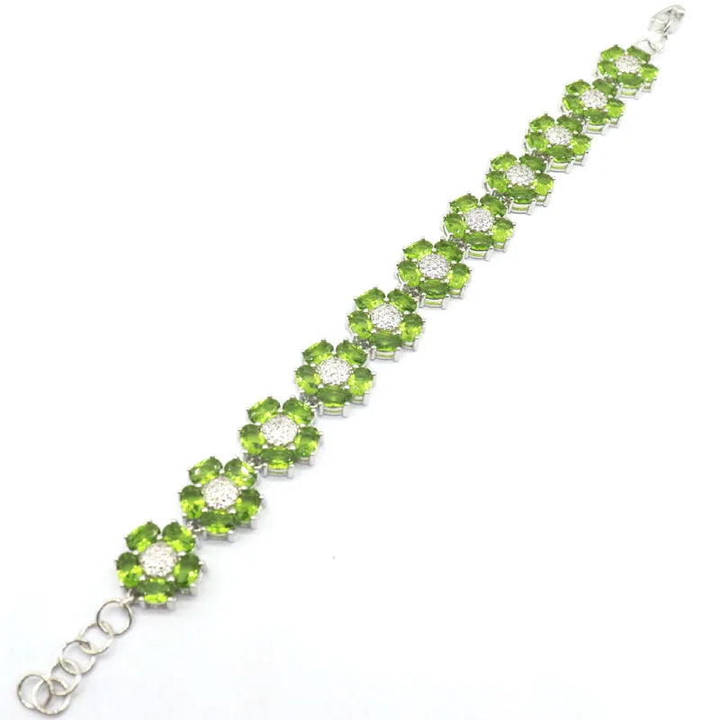 14x14mm Princess Cut Women Green Peridot Daily Wear Silver Bracelet 8.0-8.5inchinch