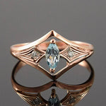 Rose Gold Marquise Blue Cubic Zirconia Elegant Women Rings