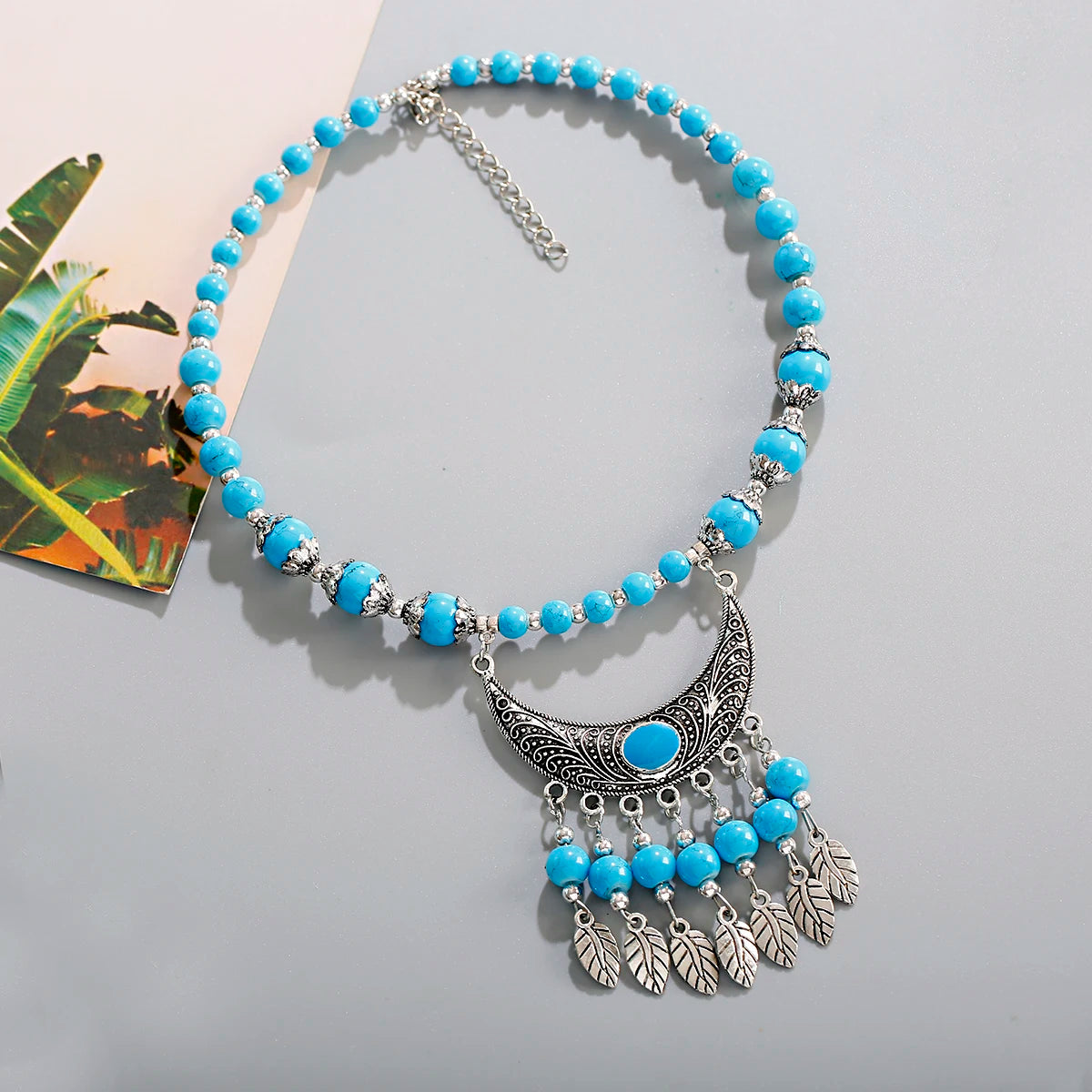2024 Ethnic Hand Pendant Necklace Vintage TurquoisesNA2444-3