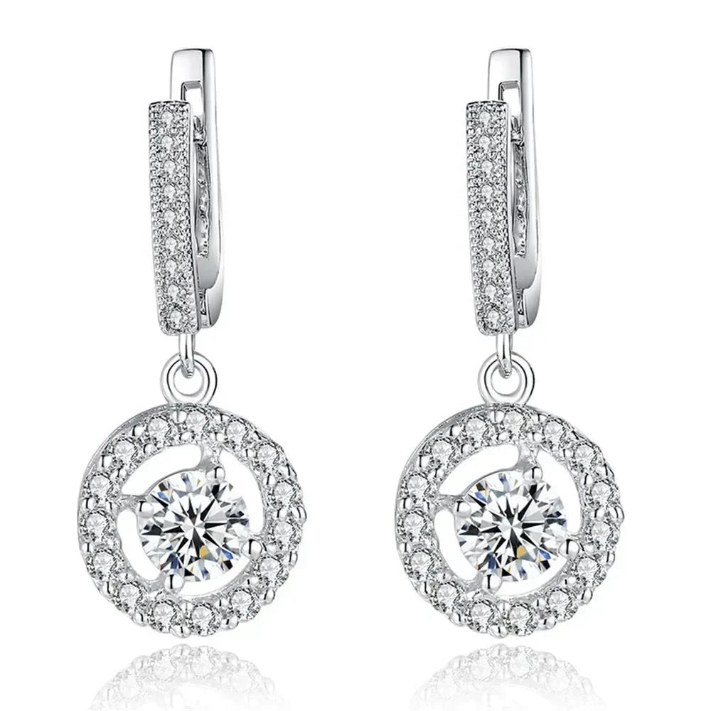 Brilliant Round Cut Cubic Zirconia Drop Earrings for WomenSilver Platedwhite