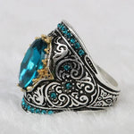 European & American Aquamarine Oval Gem Ring