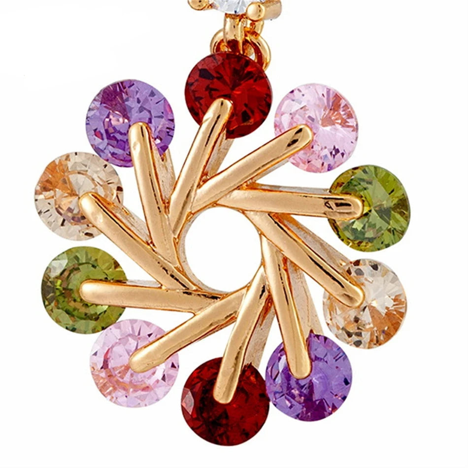 Luxury Crystal Zircon Flower Copper Dangle Earrings Women