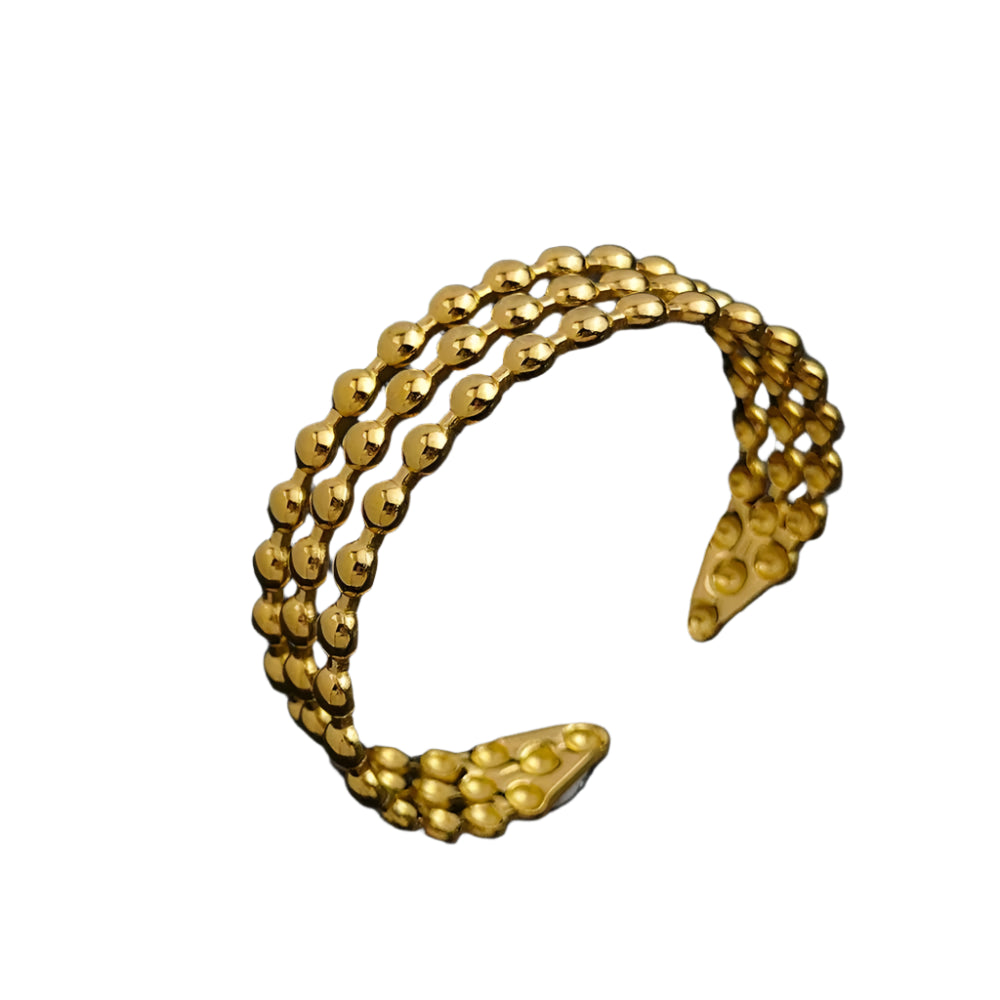 Creative three-layer round bead gold-plated stainless steel women's bracelet, waterproof and rust-free, couple braceletGold
