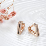 Unique Black White Stone V Shape 585 Rose Gold Earrings For Women