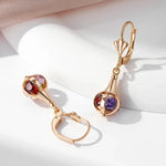Red Natural Zircon Dangle Earrings For Women 585 Rose Gold