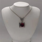 Gothic Book Locket Necklace Red Garnet Round Crystal