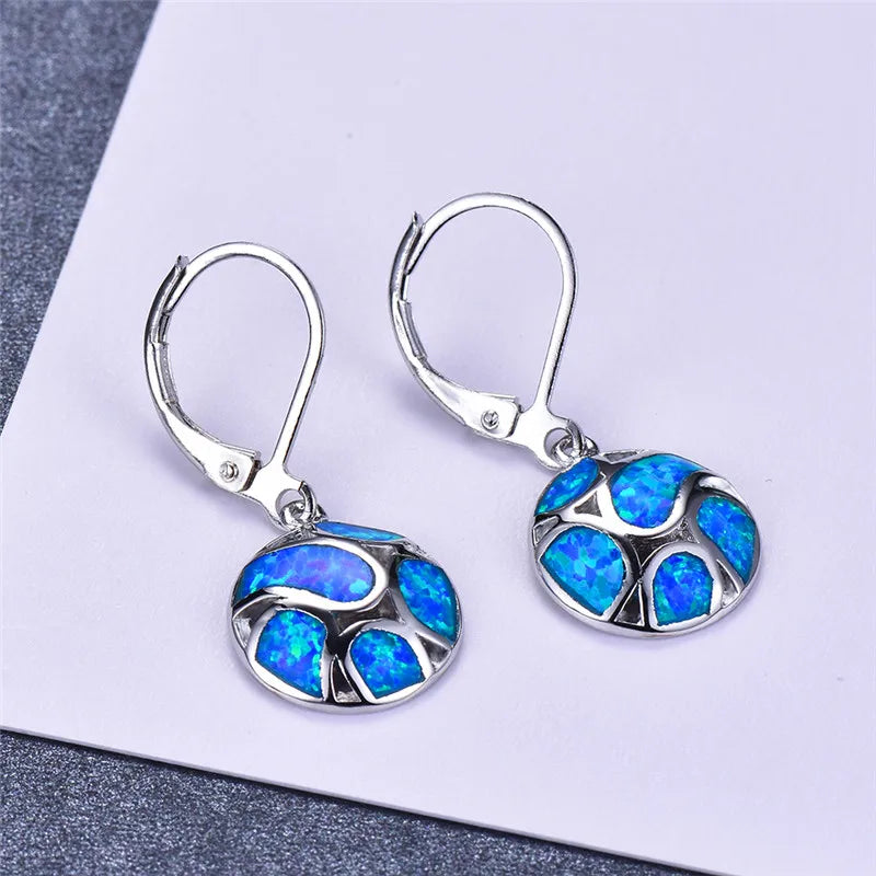 Fire Opal Long Dangle Earrings For Women Cute Round Geometric