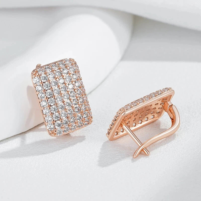 Rose Gold Square Natural Zircon Earrings for Women