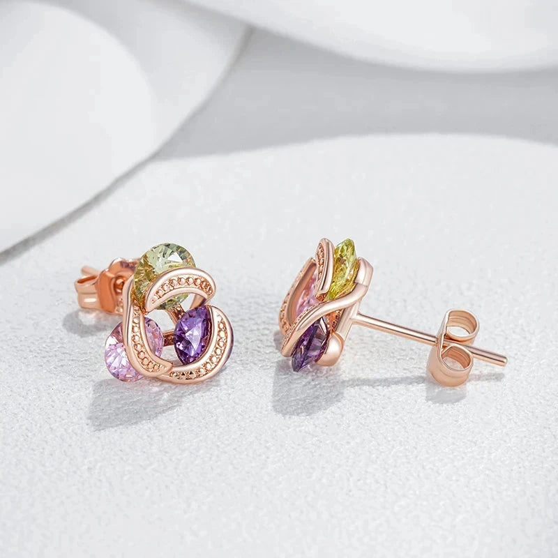 Colorful Crystal Flower Stud Earrings For Women