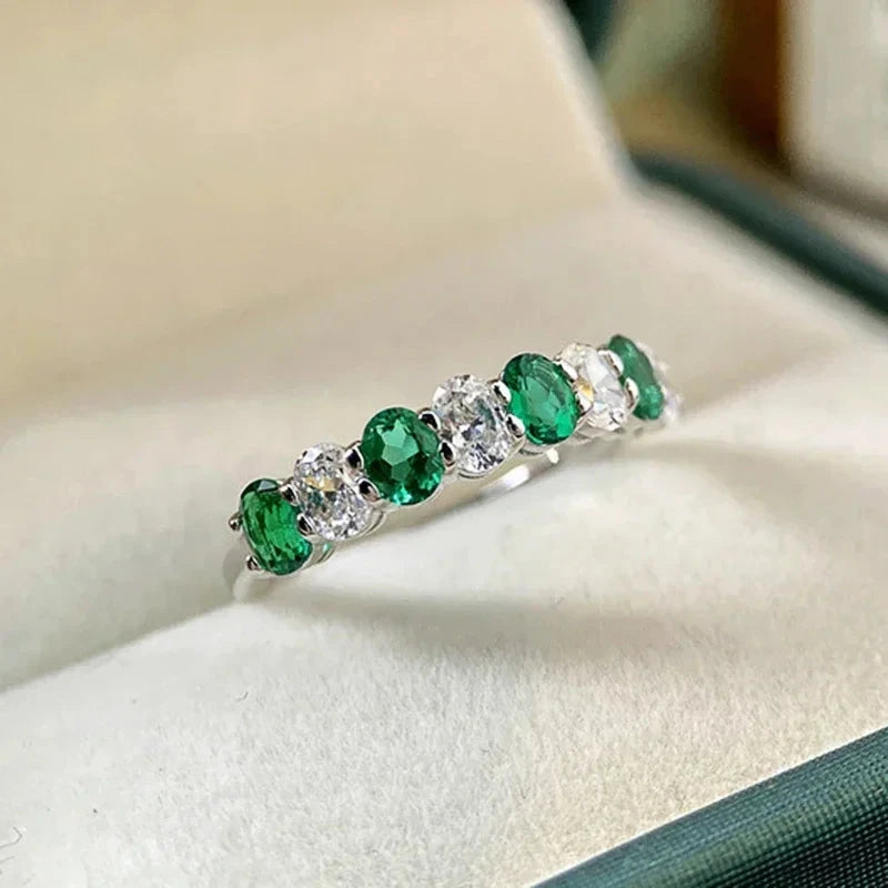 Silver Green/White Cubic Zirconia Rings for Women