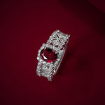 925 Sterling Silver 1.5CT Oval Cut Ruby Diamond RingRing