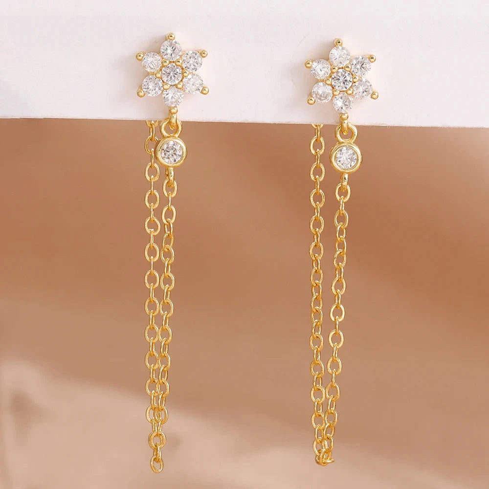 Luxury Stainless Steel Star Dangle Earrings For Womengold-white-2PCS 3