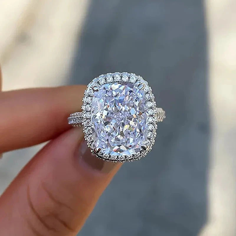 Fashion Female Rings 925 Sterling Silver Shining Big Square 4 Claw Inlaid Zircon Rings for Women Banquet Wedding Jewelry Gift