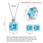 Aquamarine Zircon S925 Sterling Silver Jewelry Sets Necklace Earring Ring Sets Fine Jewelry for Women