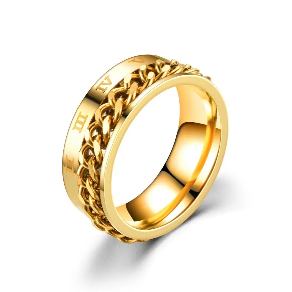 Men's Spinner Ring - Roman Numerals Stainless Steel Fidget Anxiety Ring, 8mm