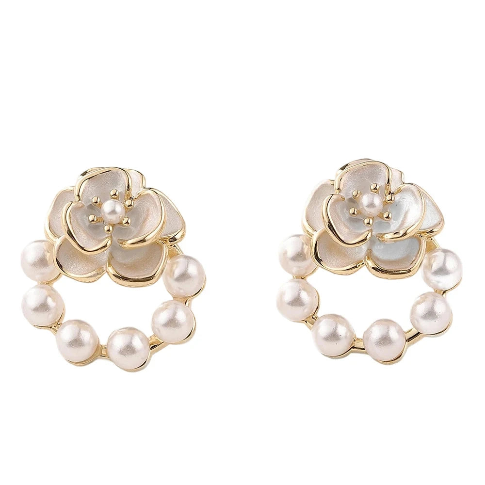 Camellia Pearl Pendant High-End Earrings for WomenM5348
