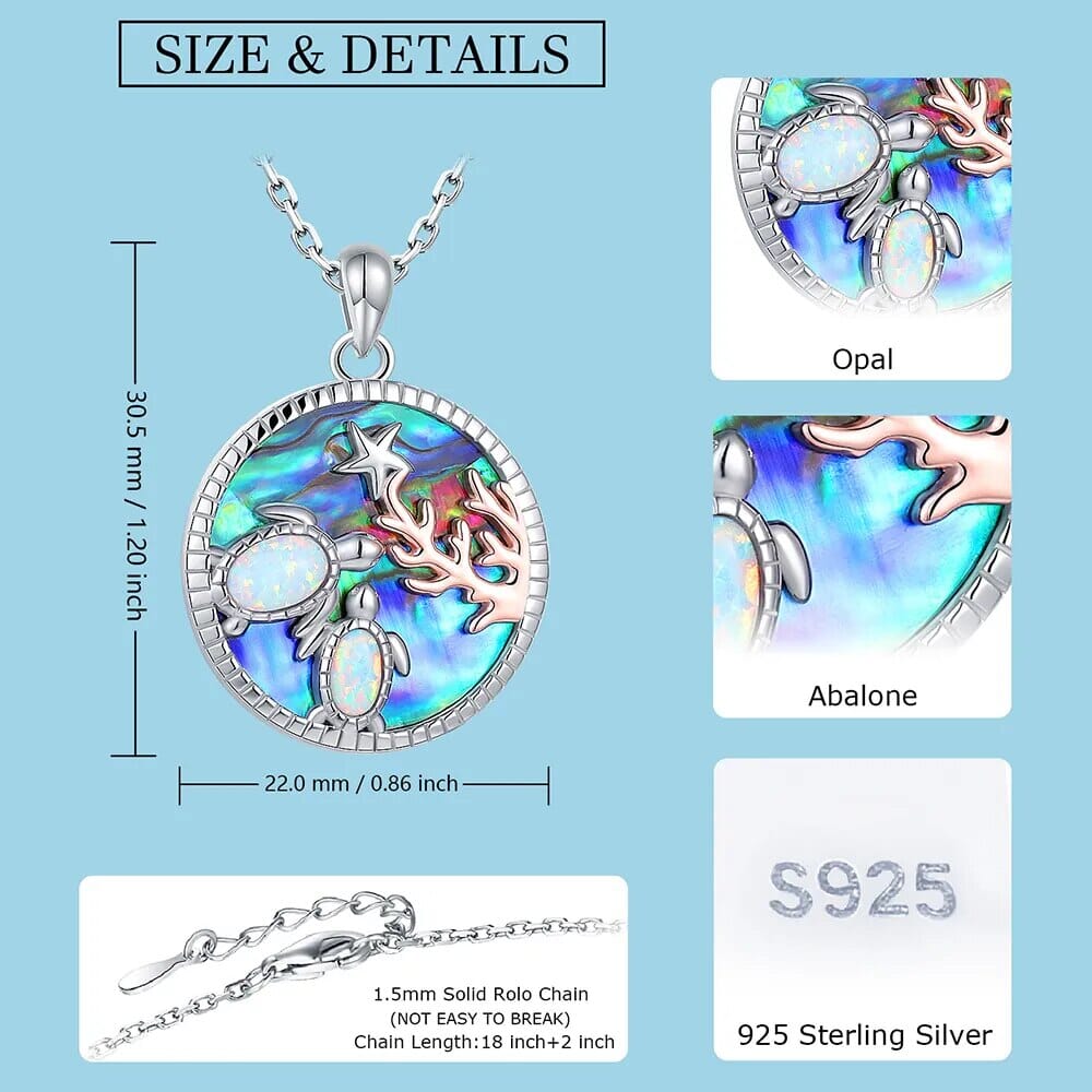 Opal Abalone Sea Turtle 925 Sterling Silver Pendant NecklaceNecklace