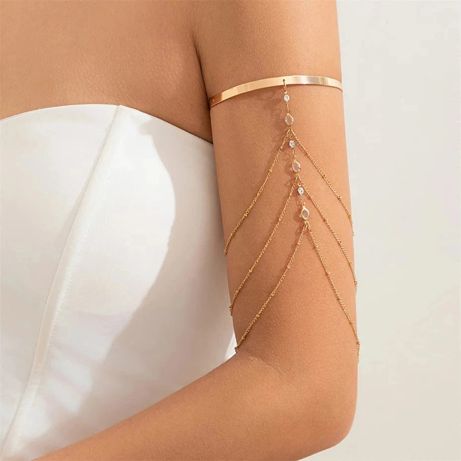 Boho Crystal Pendant Cuff Open BanglesGold Color 1CHINA
