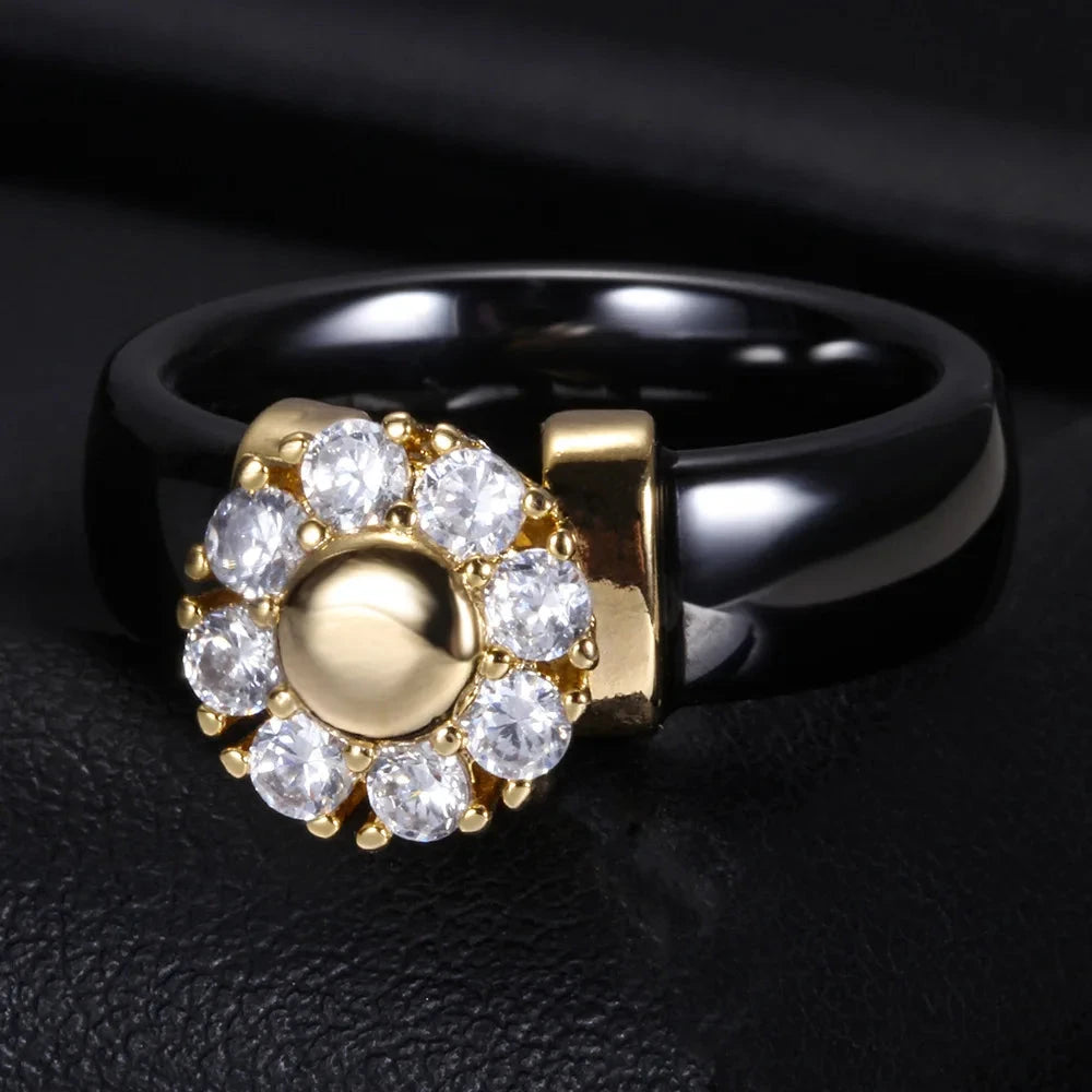 Luxury Sunflower Zircon Ceramic Ring For Women